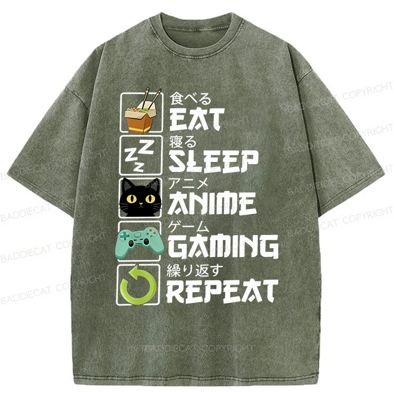 Baddiecat Japanese Style Food Game Washed T-shirt