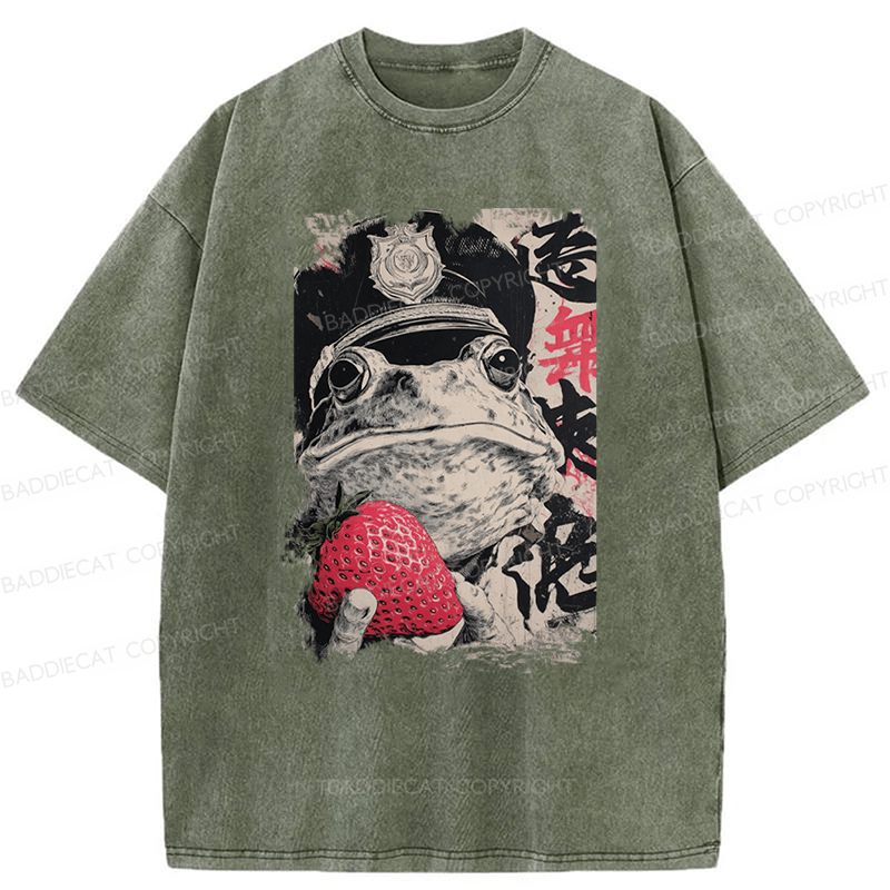 Baddiecat Distressed Strawberry Frog Washed T-shirt