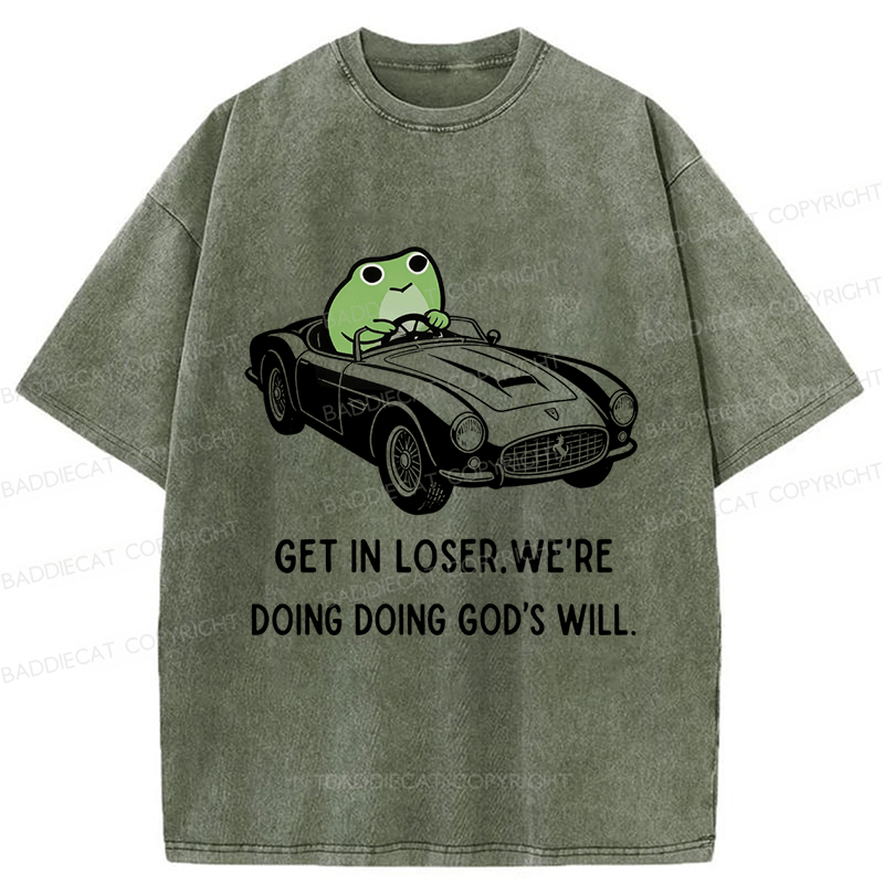 Baddiecat Frog Get In Loser Washed T-shirt