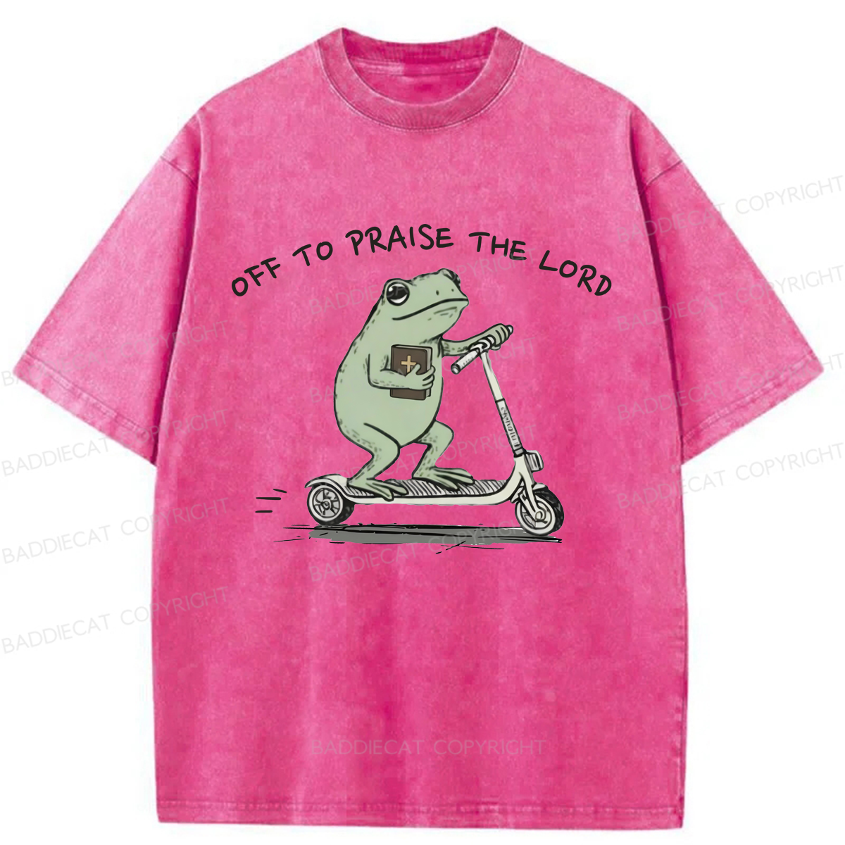 Baddiecat Funny Frog Off To Praise The Lord Washed T-shirt