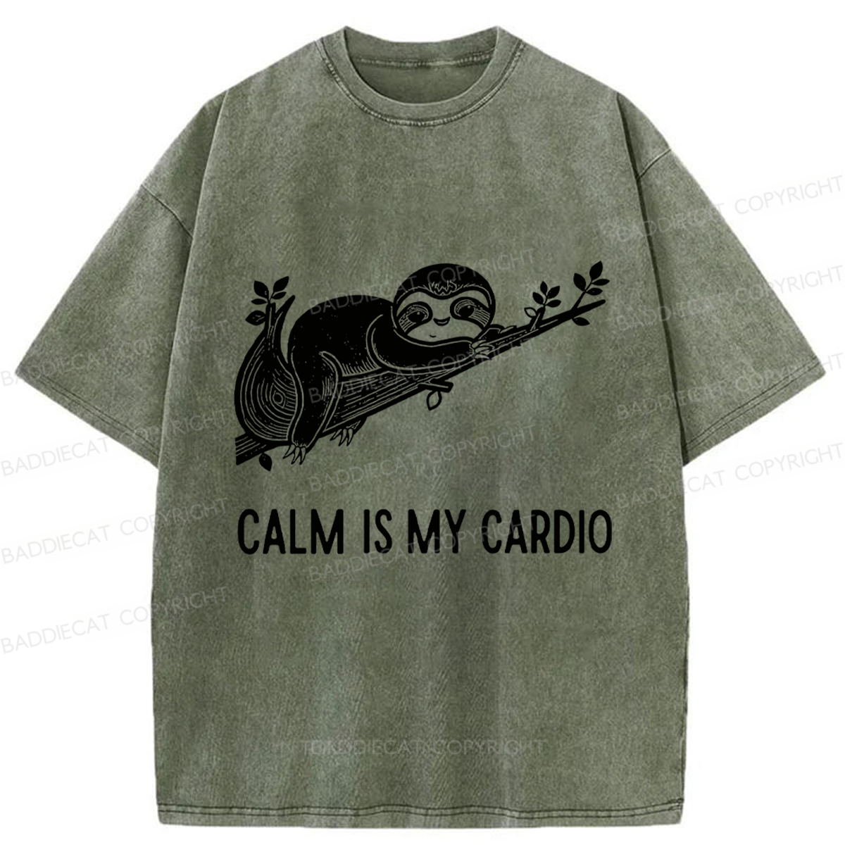 Baddiecat Calm Is My Cardio Sloth Washed T-shirt