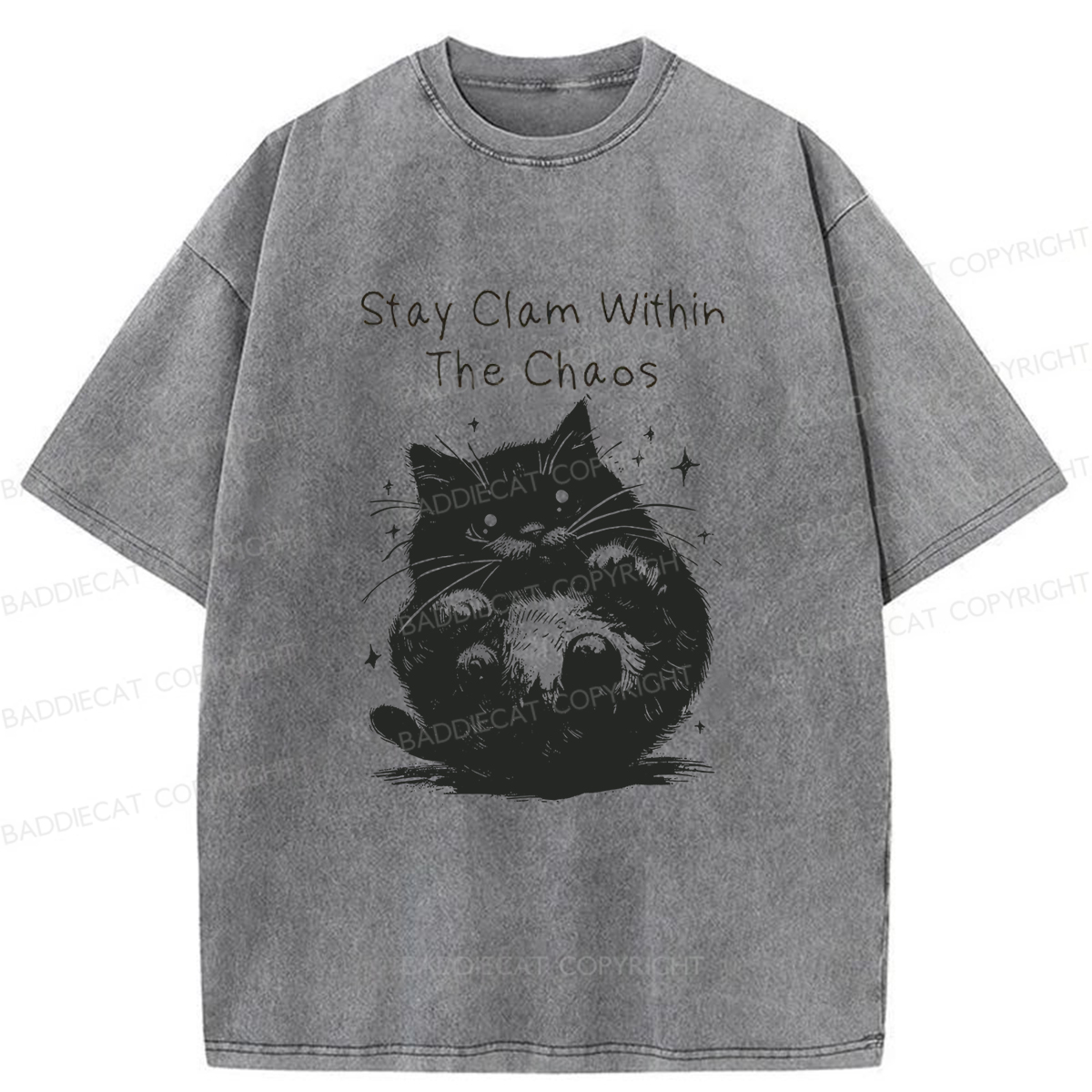 Baddiecat Rolling Cat Washed T-shirt