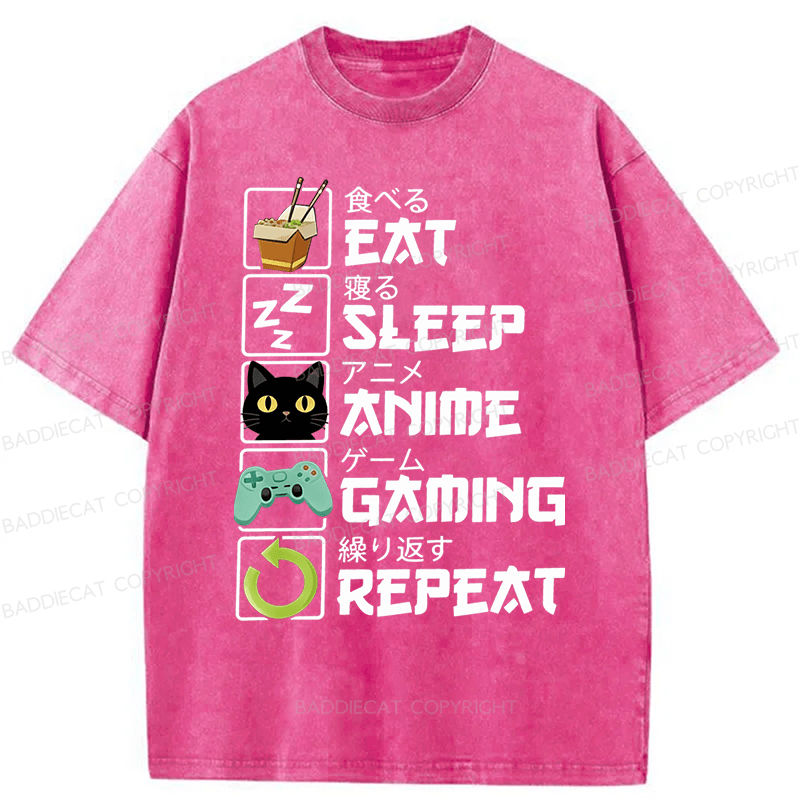 Baddiecat Japanese Style Food Game Washed T-shirt