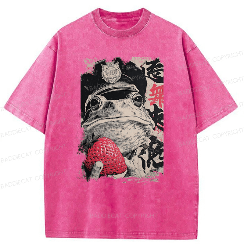 Baddiecat Distressed Strawberry Frog Washed T-shirt