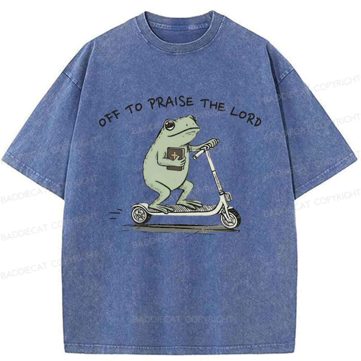 Baddiecat Funny Frog Off To Praise The Lord Washed T-shirt