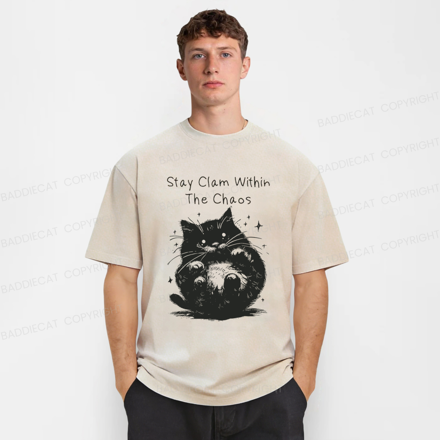 Baddiecat Rolling Cat Washed T-shirt