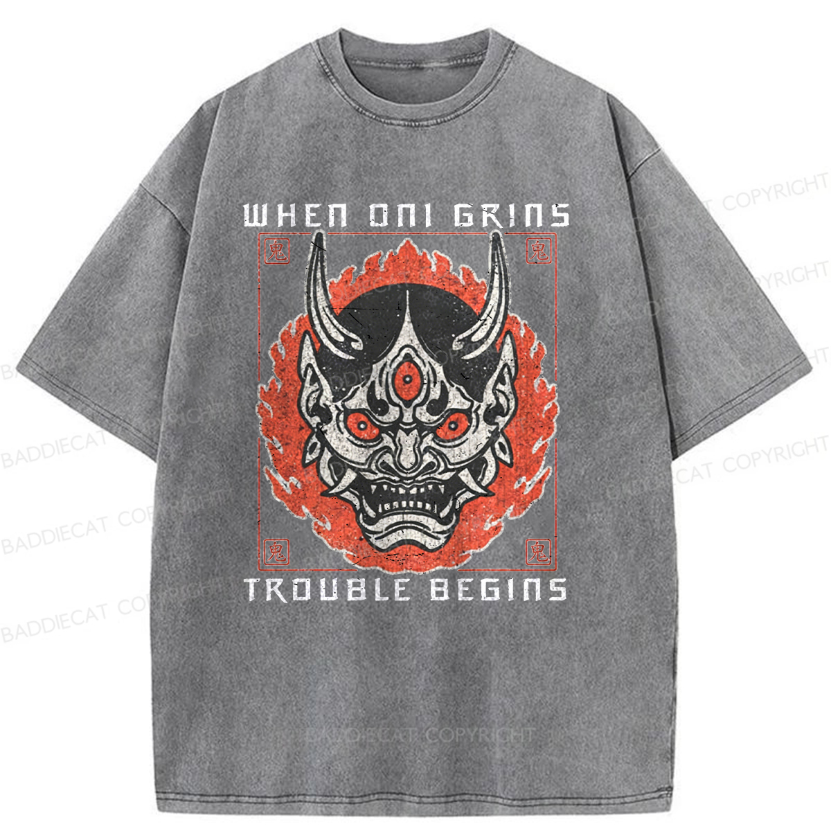 Baddiecat When Oni Grins Trouble Begins Washed T-shirt