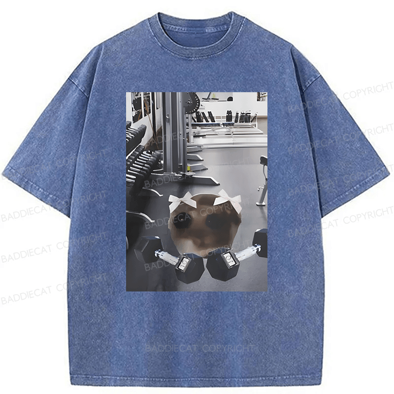 Baddiecat Sad Hamster Workout Washed T-shirt
