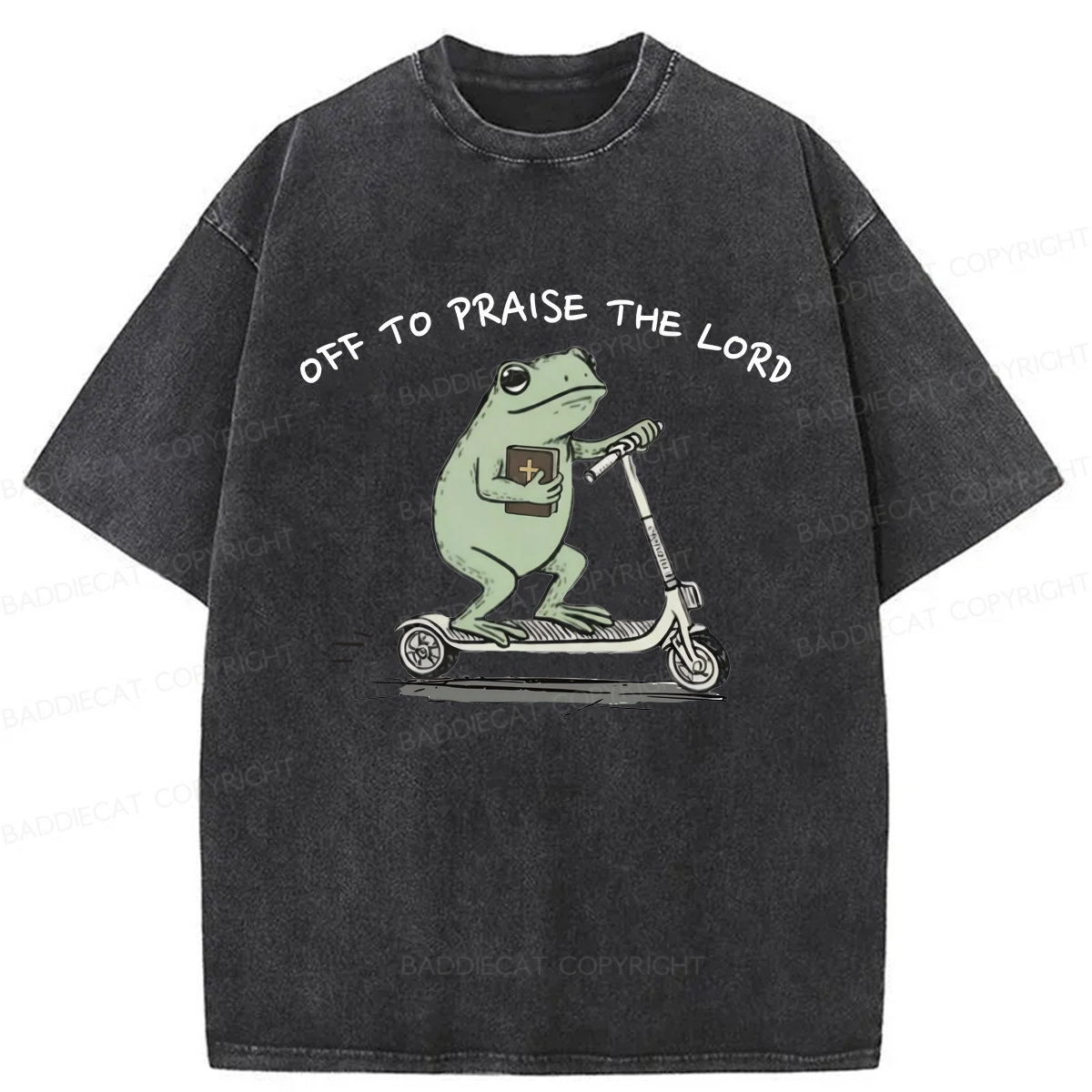 Baddiecat Funny Frog Off To Praise The Lord Washed T-shirt