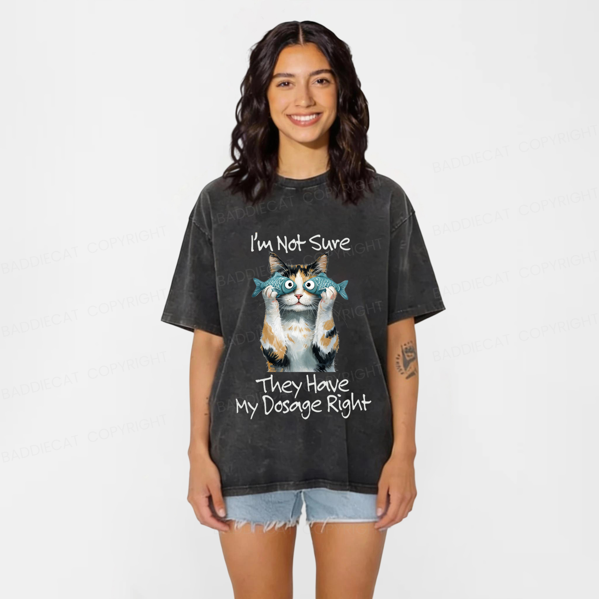 Baddiecat Cat Meme Sarcastic Ironic Washed T-shirt