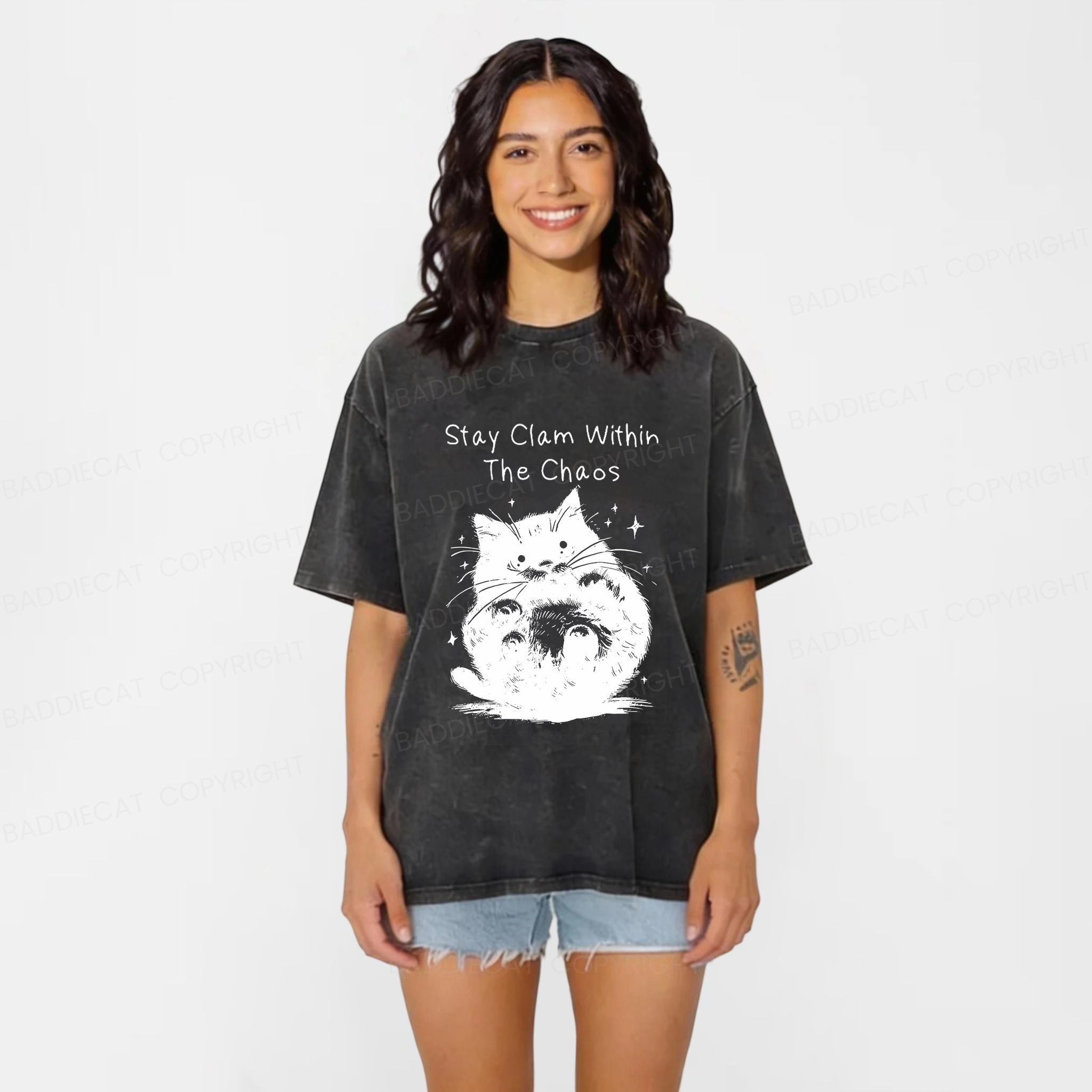 Baddiecat Rolling Cat Washed T-shirt