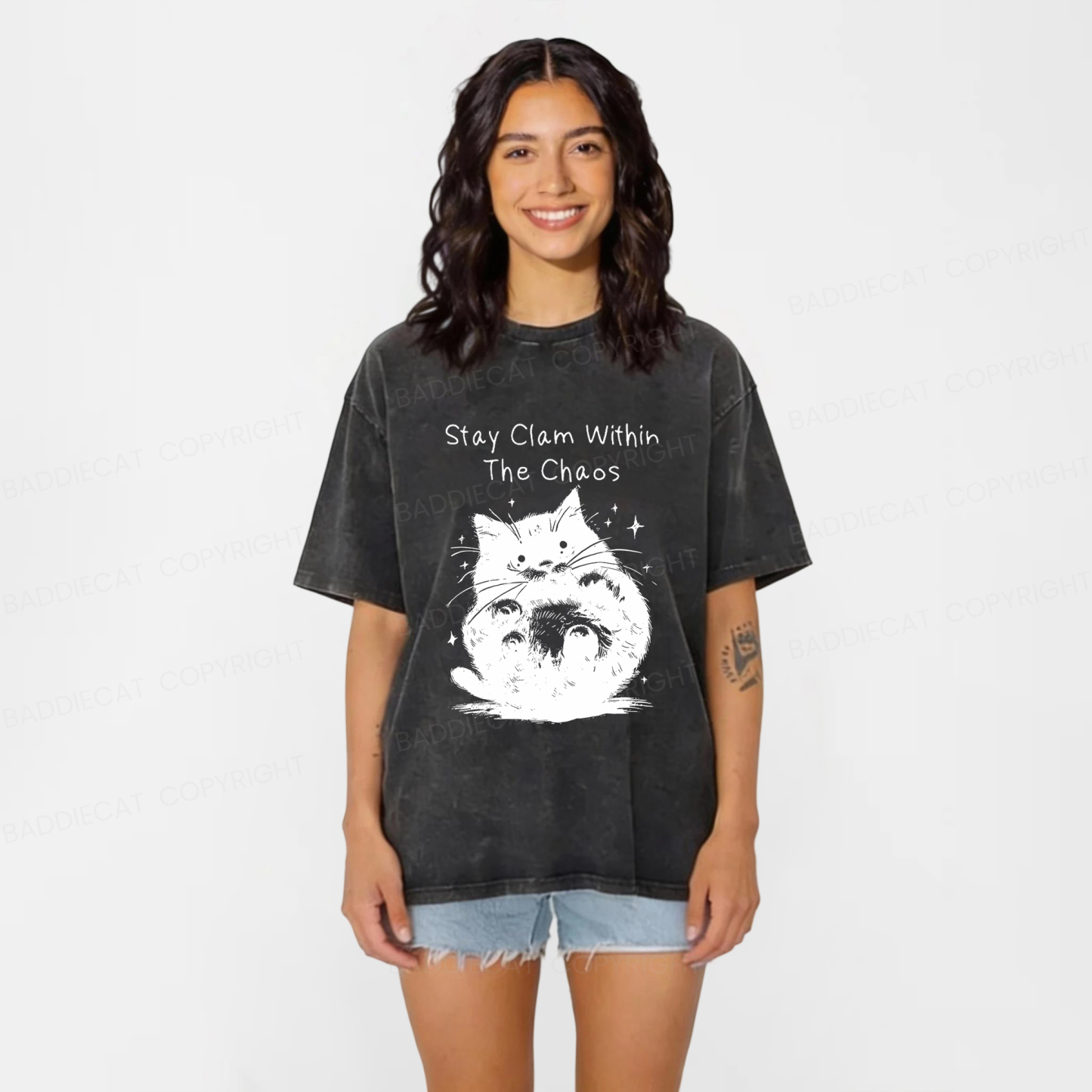 Baddiecat Rolling Cat Washed T-shirt