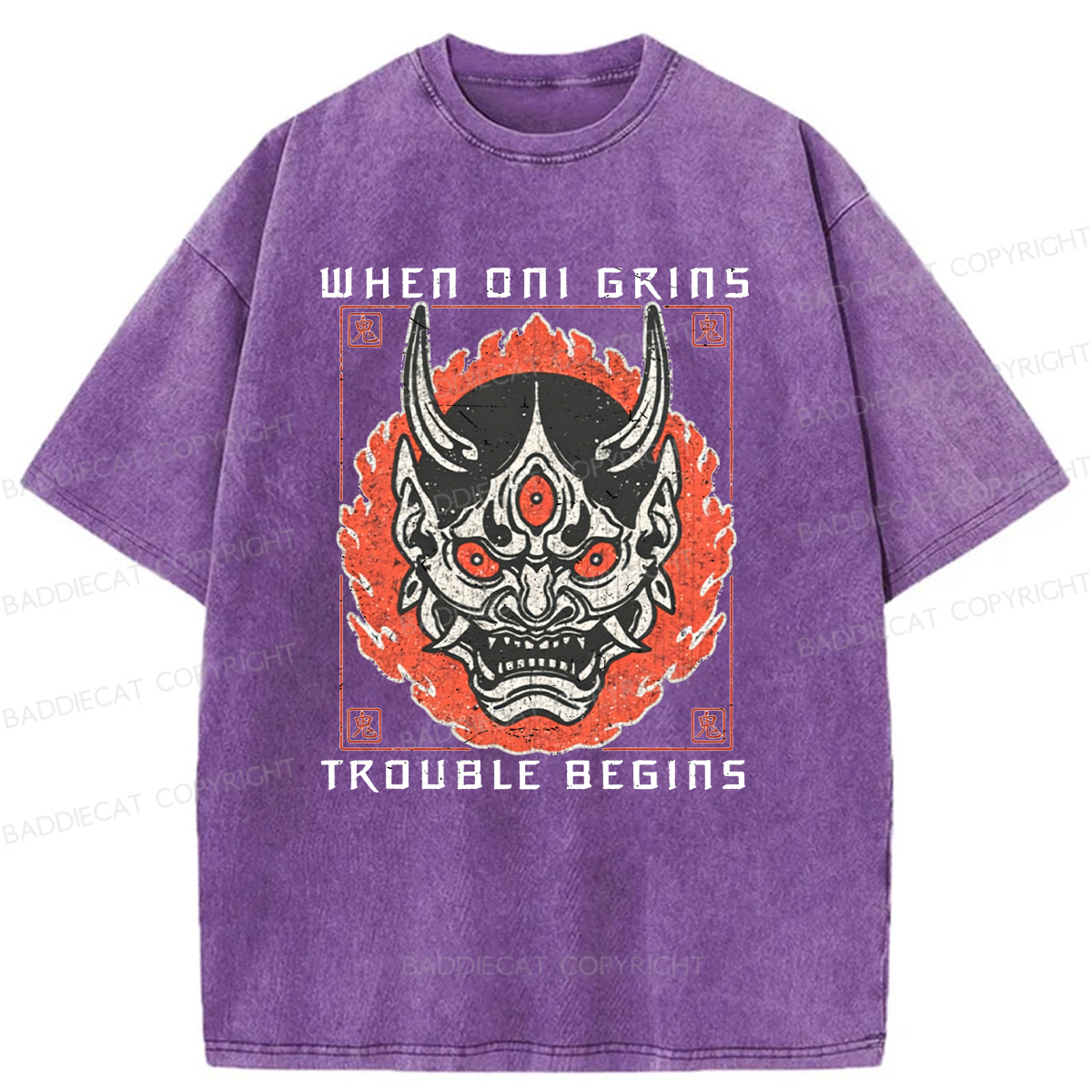 Baddiecat When Oni Grins Trouble Begins Washed T-shirt