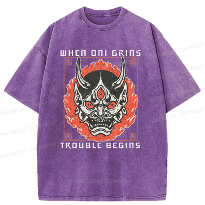 Baddiecat When Oni Grins Trouble Begins Washed T-shirt