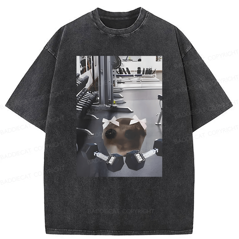 Baddiecat Sad Hamster Workout Washed T-shirt