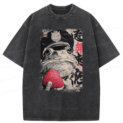Baddiecat Distressed Strawberry Frog Washed T-shirt