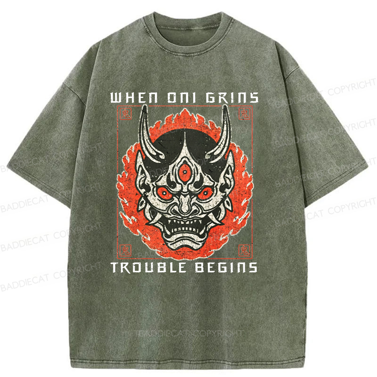 Baddiecat When Oni Grins Trouble Begins Washed T-shirt