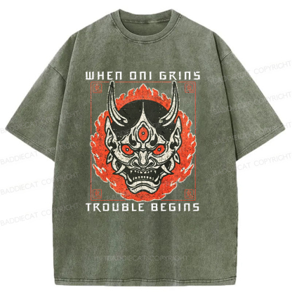 Baddiecat When Oni Grins Trouble Begins Washed T-shirt