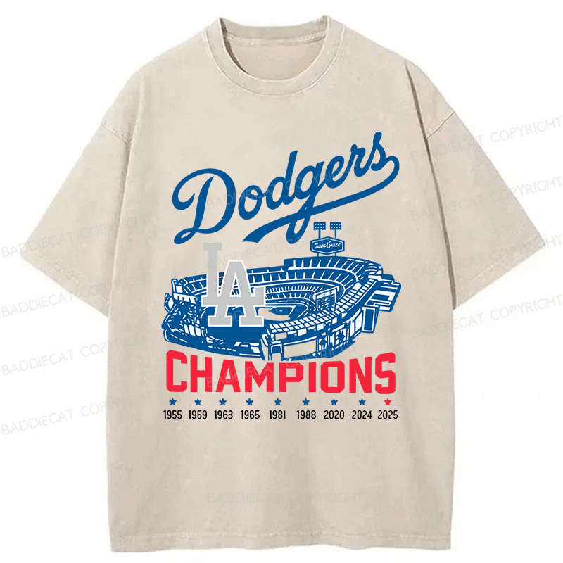Baddiecat Dodgers Champions LA Stadium World Series History Washed T-shirt
