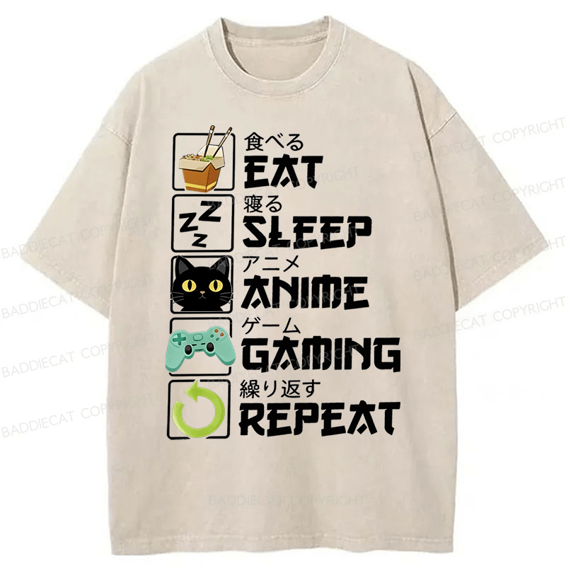 Baddiecat Japanese Style Food Game Washed T-shirt