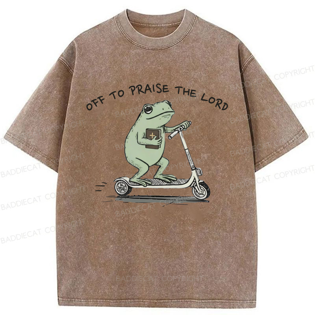 Baddiecat Funny Frog Off To Praise The Lord Washed T-shirt
