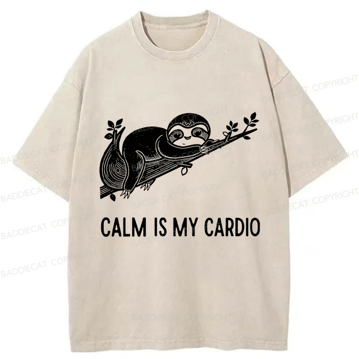 Baddiecat Calm Is My Cardio Sloth Washed T-shirt