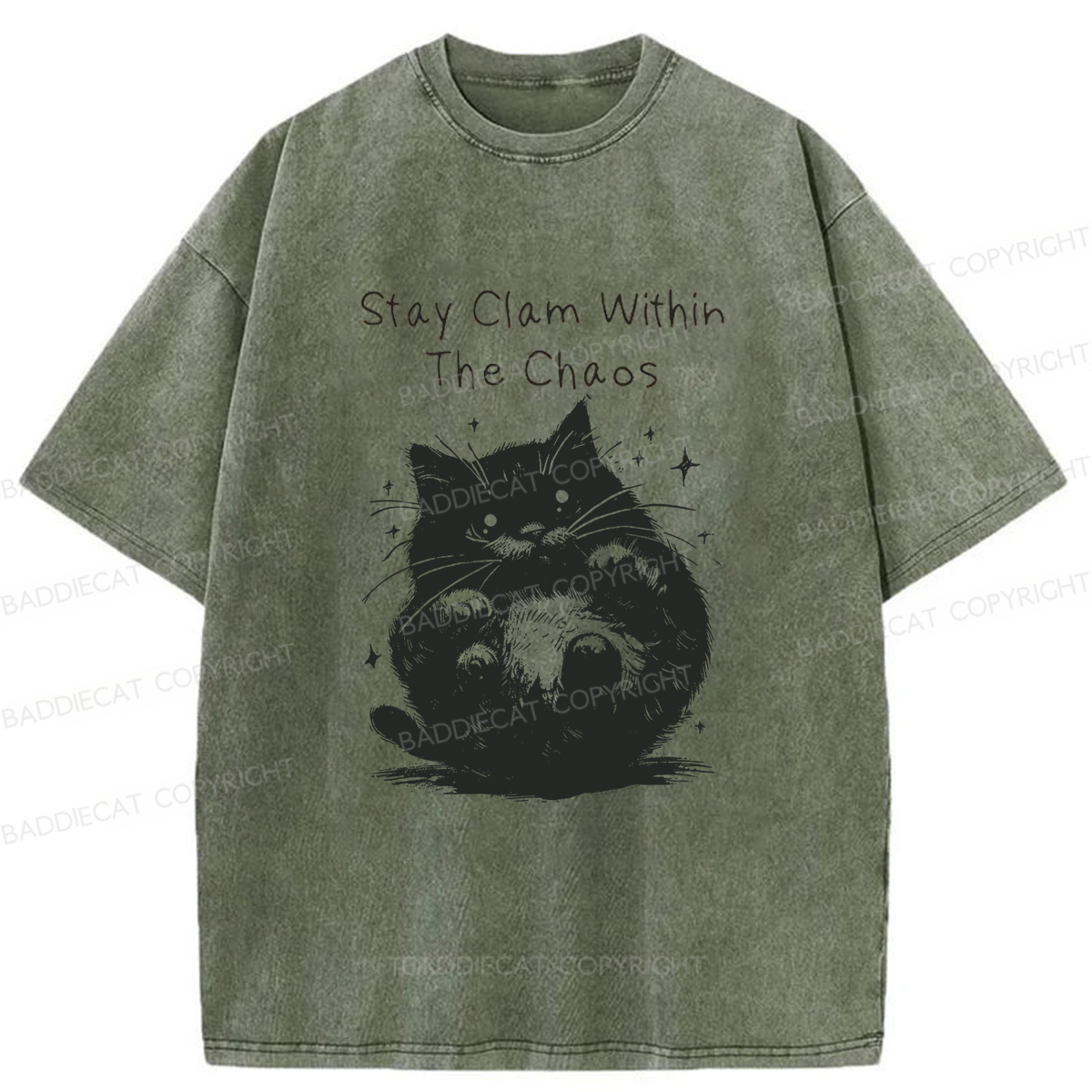Baddiecat Rolling Cat Washed T-shirt
