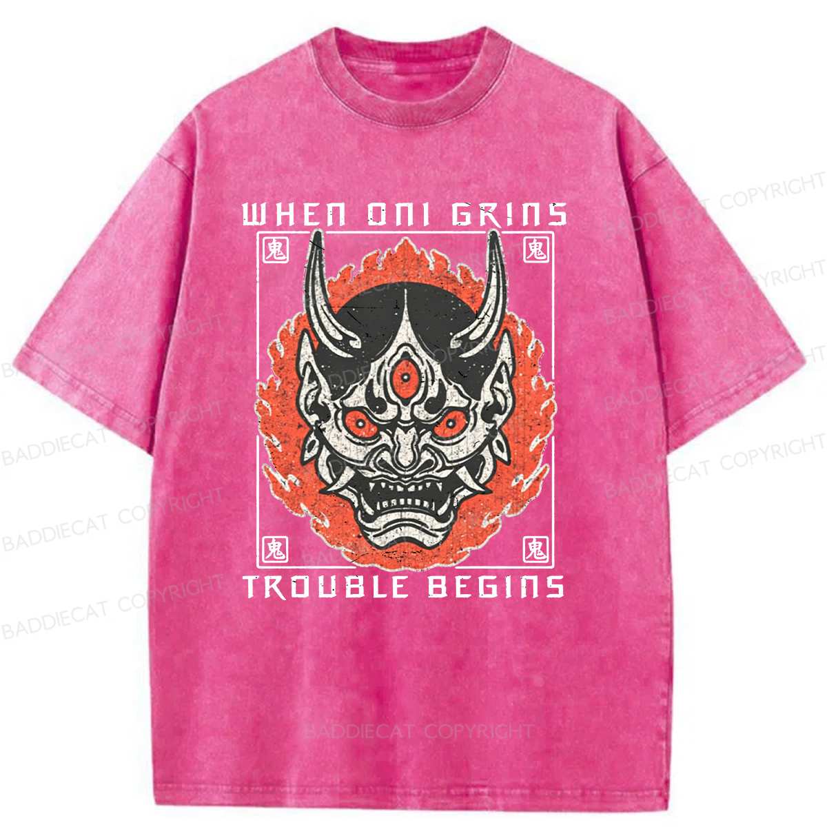 Baddiecat When Oni Grins Trouble Begins Washed T-shirt