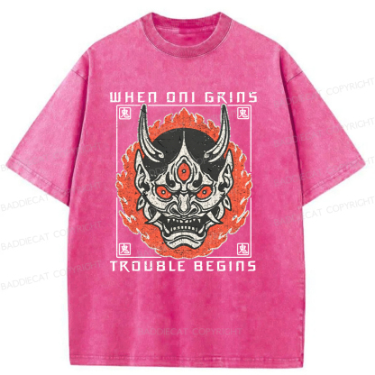 Baddiecat When Oni Grins Trouble Begins Washed T-shirt