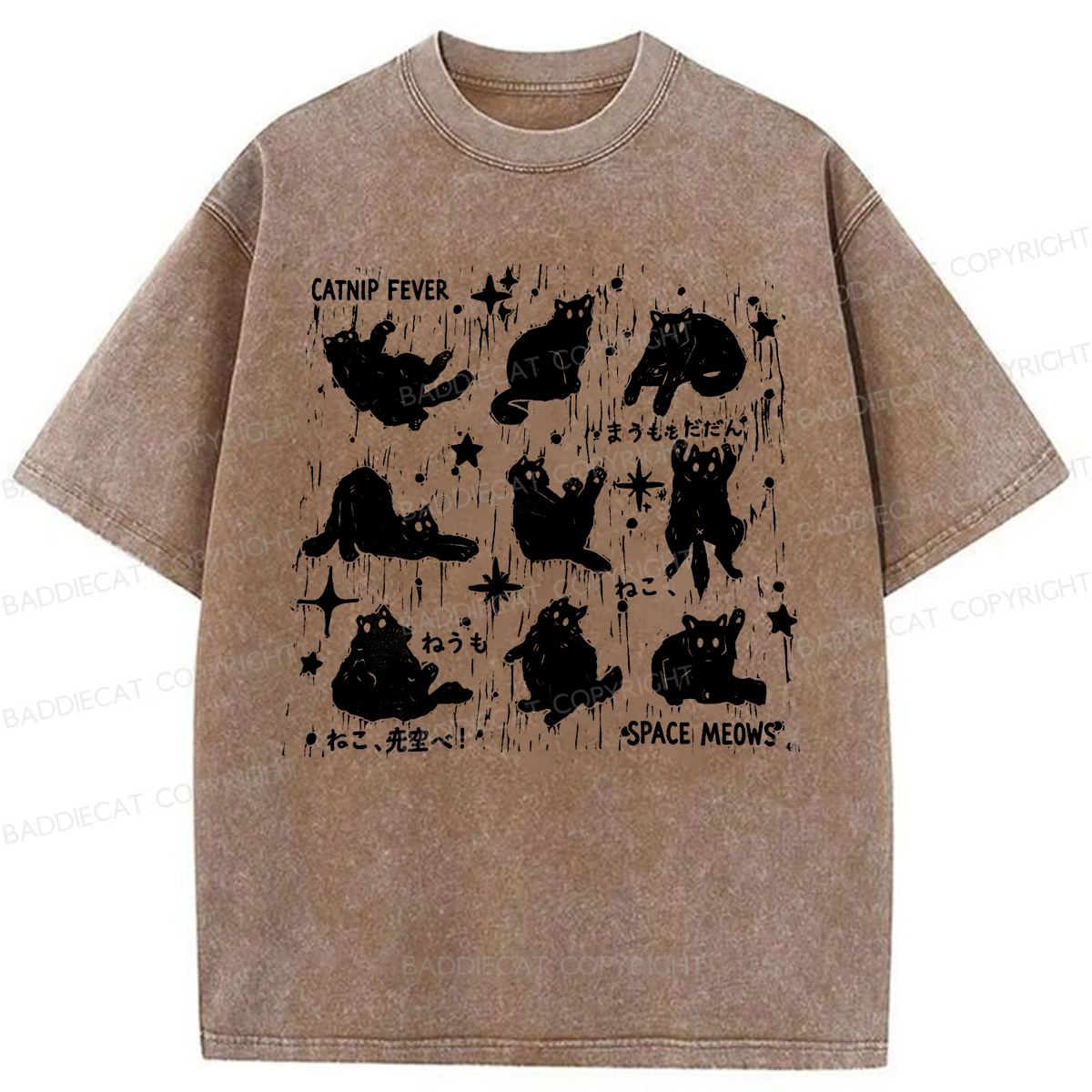 Baddiecat Catnip Fever Kitties Washed T-shirt