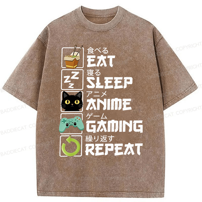 Baddiecat Japanese Style Food Game Washed T-shirt