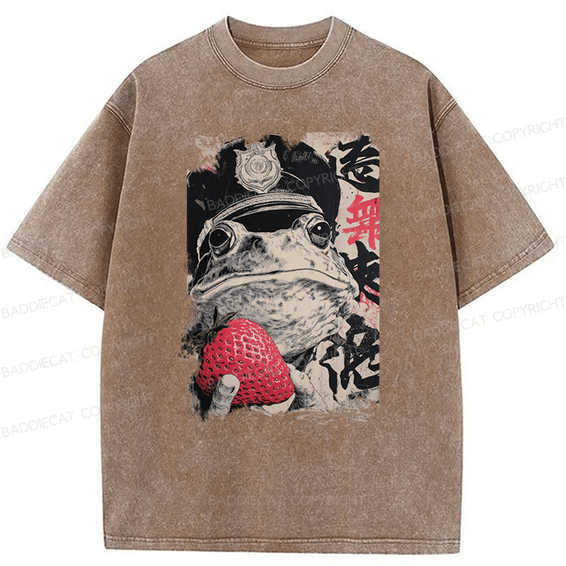 Baddiecat Distressed Strawberry Frog Washed T-shirt