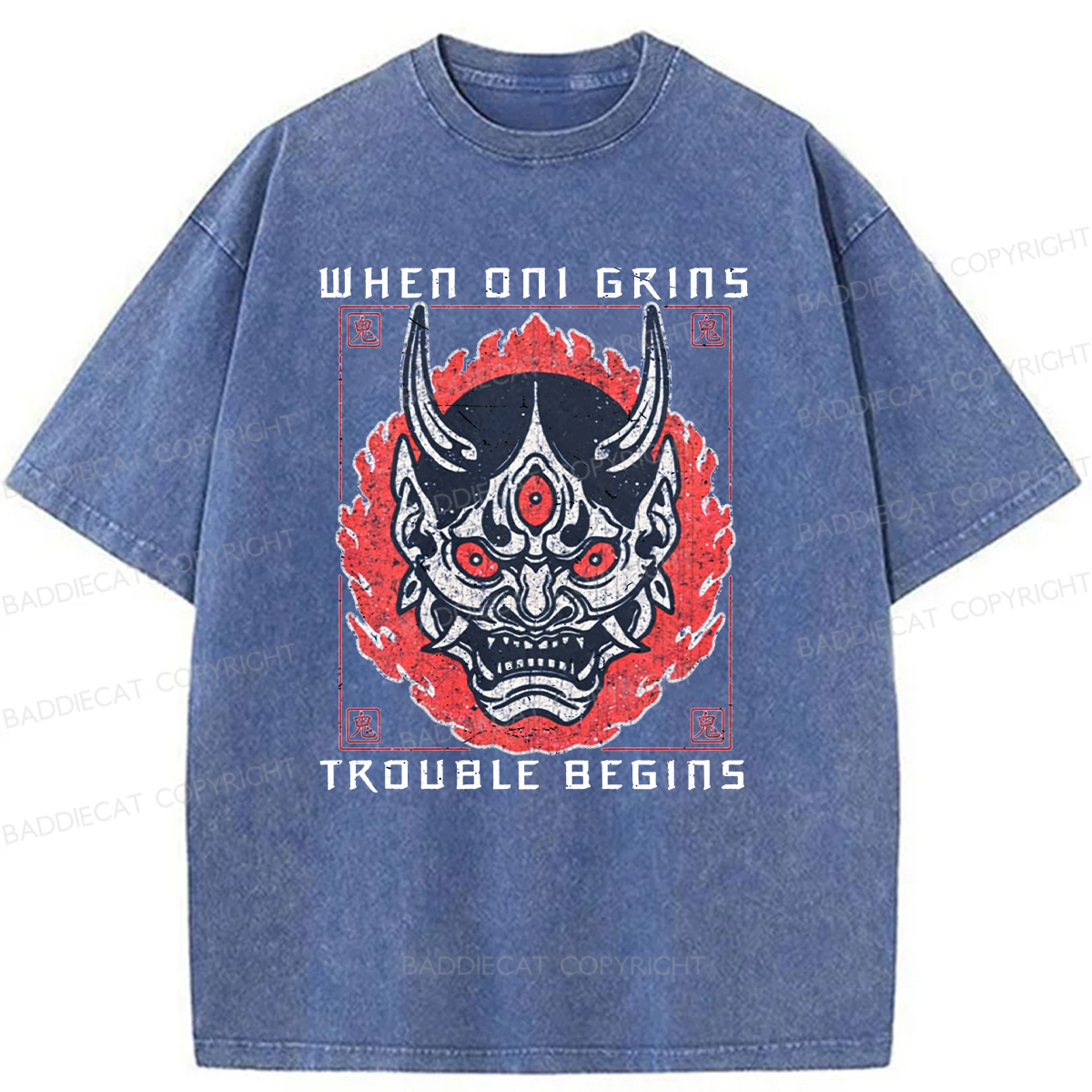 Baddiecat When Oni Grins Trouble Begins Washed T-shirt