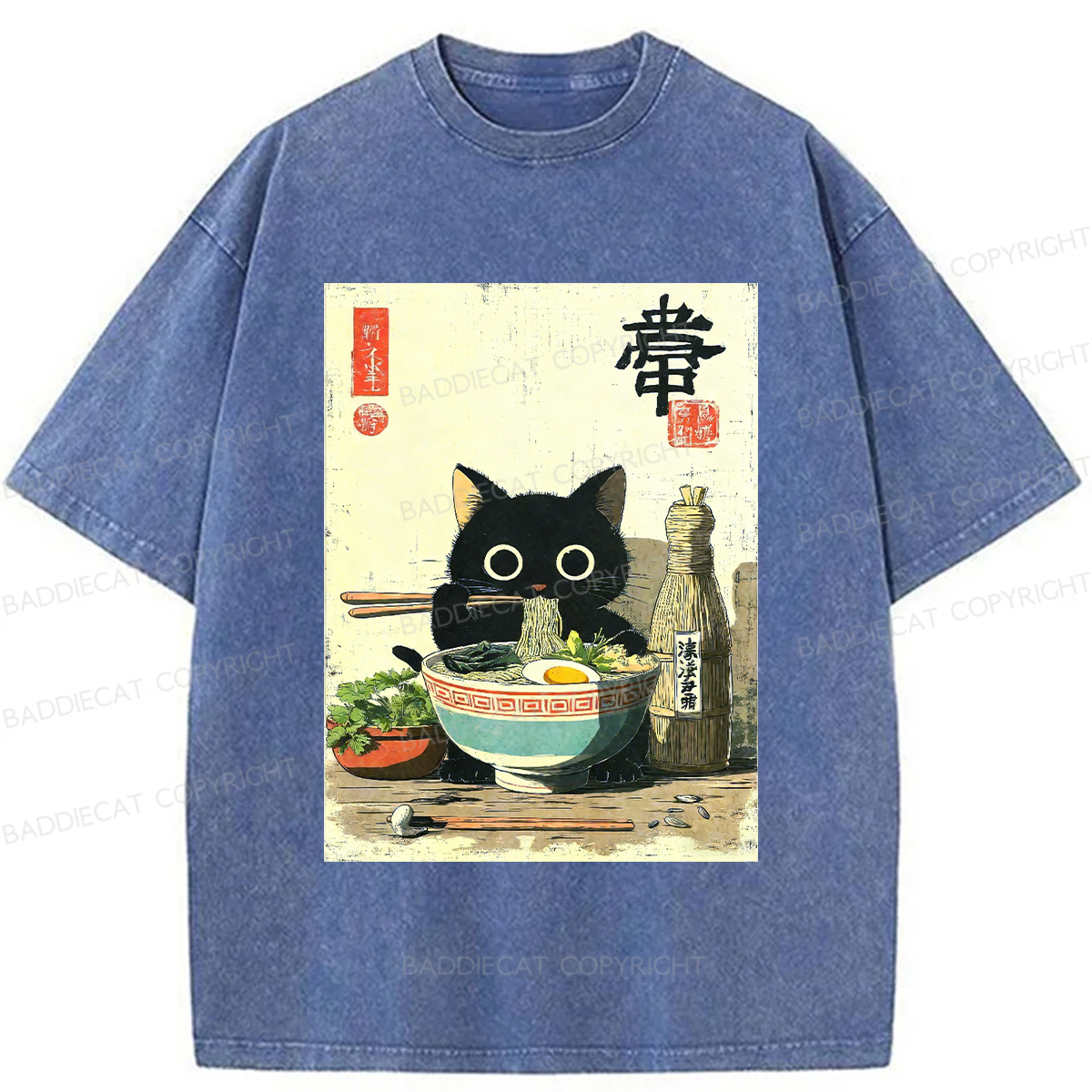 Baddiecat Ramen Cat Washed T-shirt