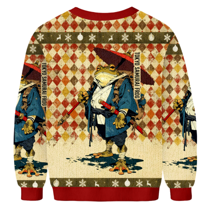 Baddiecat Tokyo Samurai Frog Christmas Ugly Sweatshirt