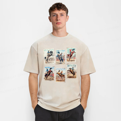 Baddiecat Rodeo Bucking Horse Western Cowboy Washed T-shirt
