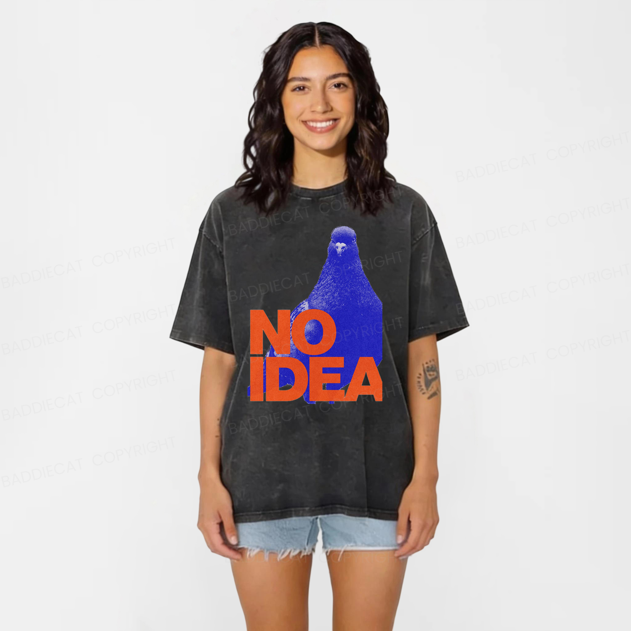 Baddiecat No Idea Crowned Pigeon Washed T-shirt