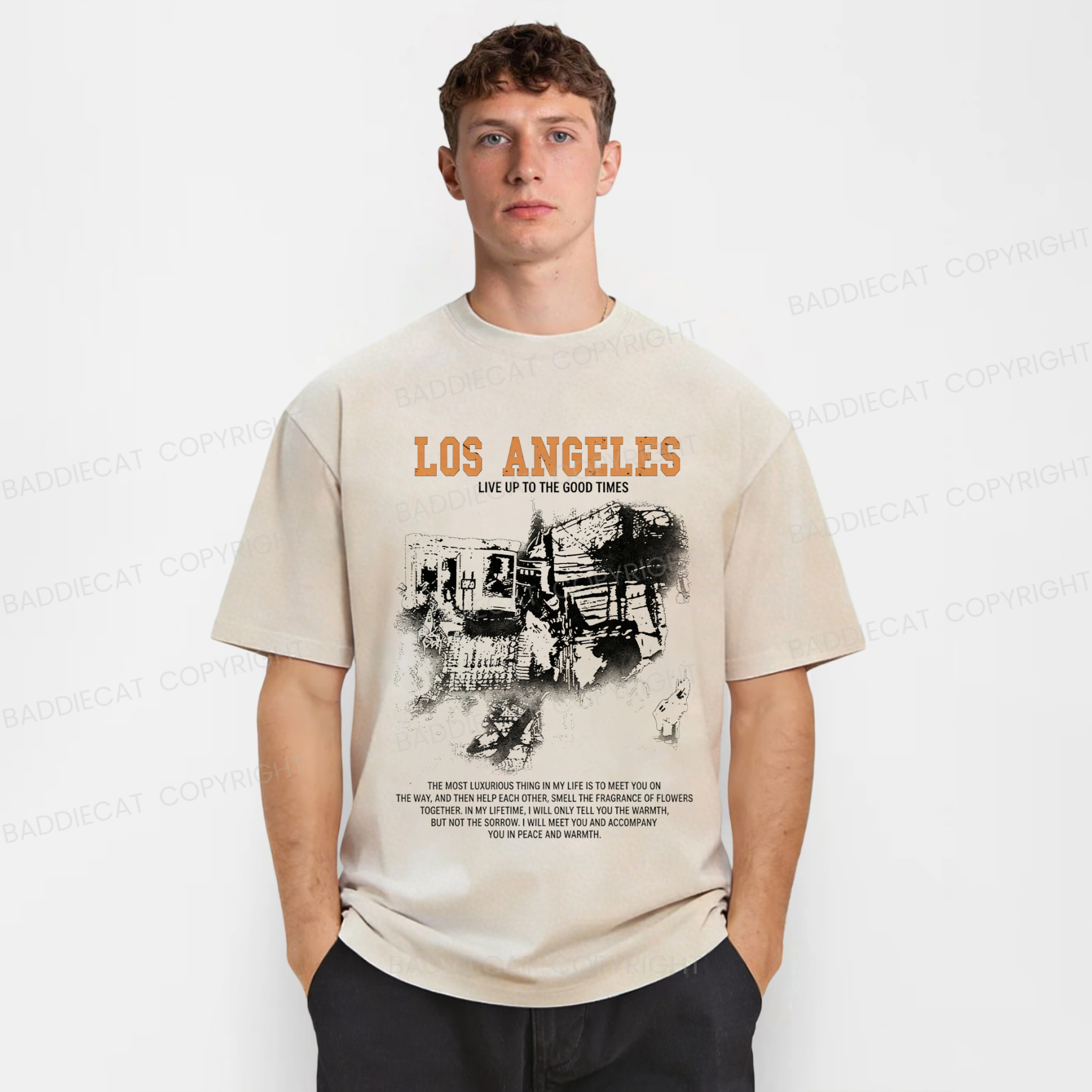 Baddiecat Los Angeles Live Up To The Good Times Washed T-shirt