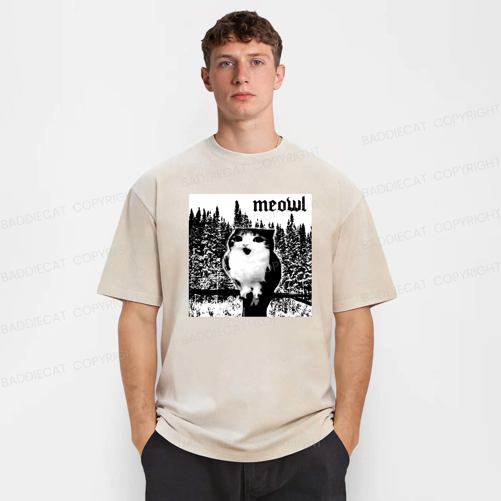 Baddiecat Meowl Cat Washed T-shirt