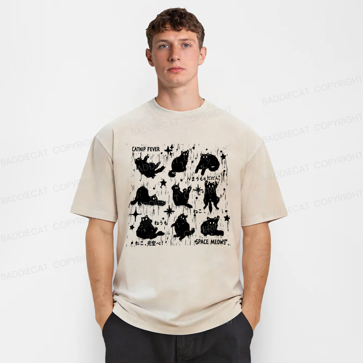 Baddiecat Catnip Fever Kitties Washed T-shirt