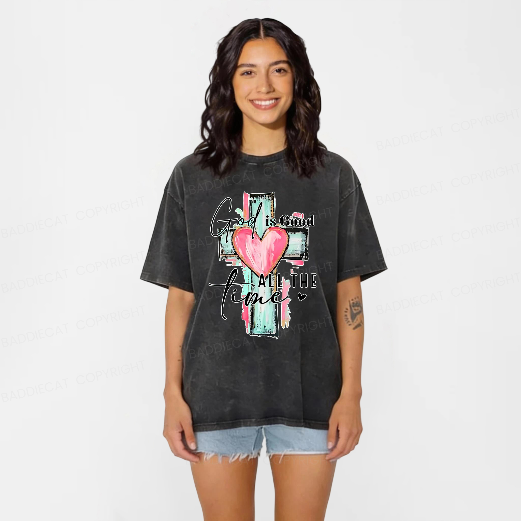Baddiecat God Is Good All The Time Washed T-shirt