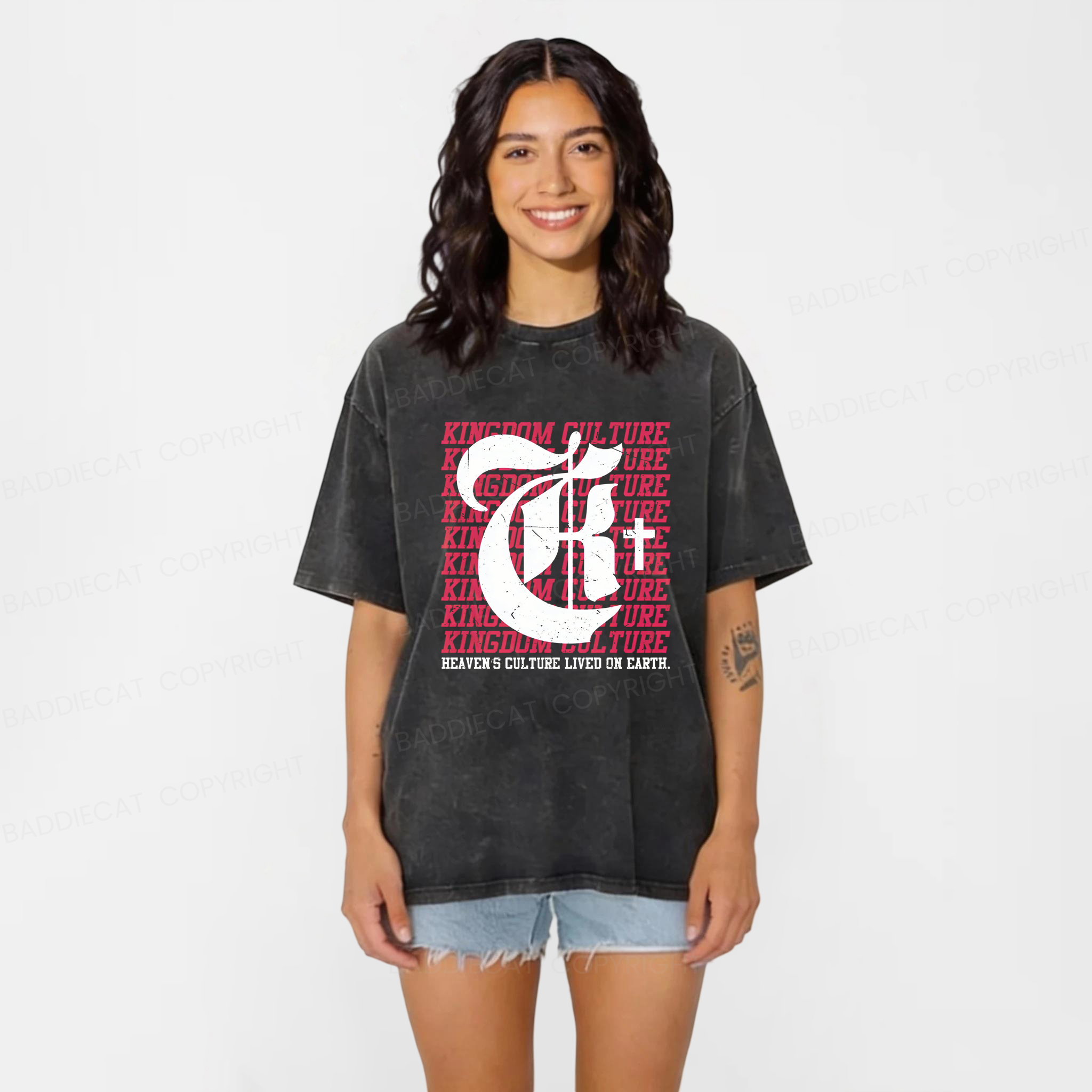 Baddiecat Heaven's Culture † Christian Faith Washed T-shirt