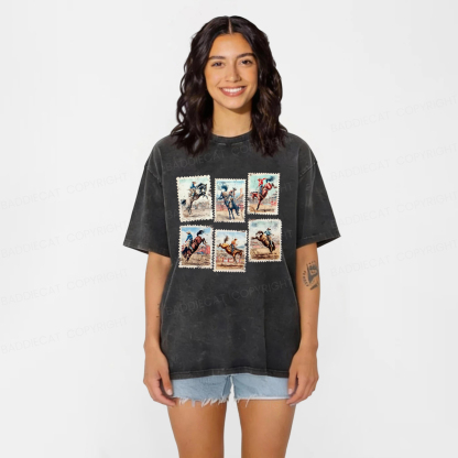 Baddiecat Rodeo Bucking Horse Western Cowboy Washed T-shirt