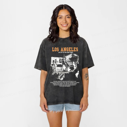 Baddiecat Los Angeles Live Up To The Good Times Washed T-shirt