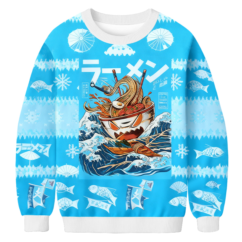 Baddiecat The Great Ramen Off Kanagawa Christmas Ugly Sweatshirt