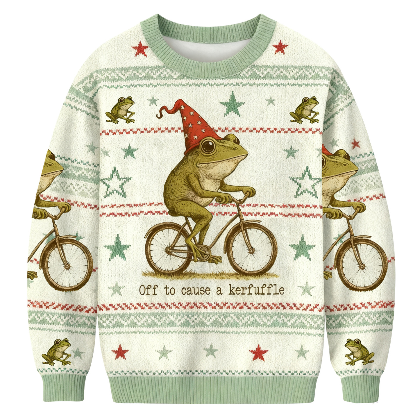 Off To Cause A Kerfuffle Funny Frog Christmas Ugly Sweatshirt