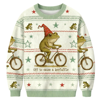 Off To Cause A Kerfuffle Funny Frog Christmas Ugly Sweatshirt