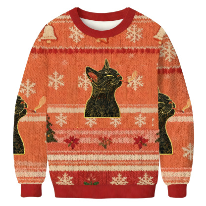 Cool Black Cat Smoking In Artistic Floral Scene Ugly Sweatshirt