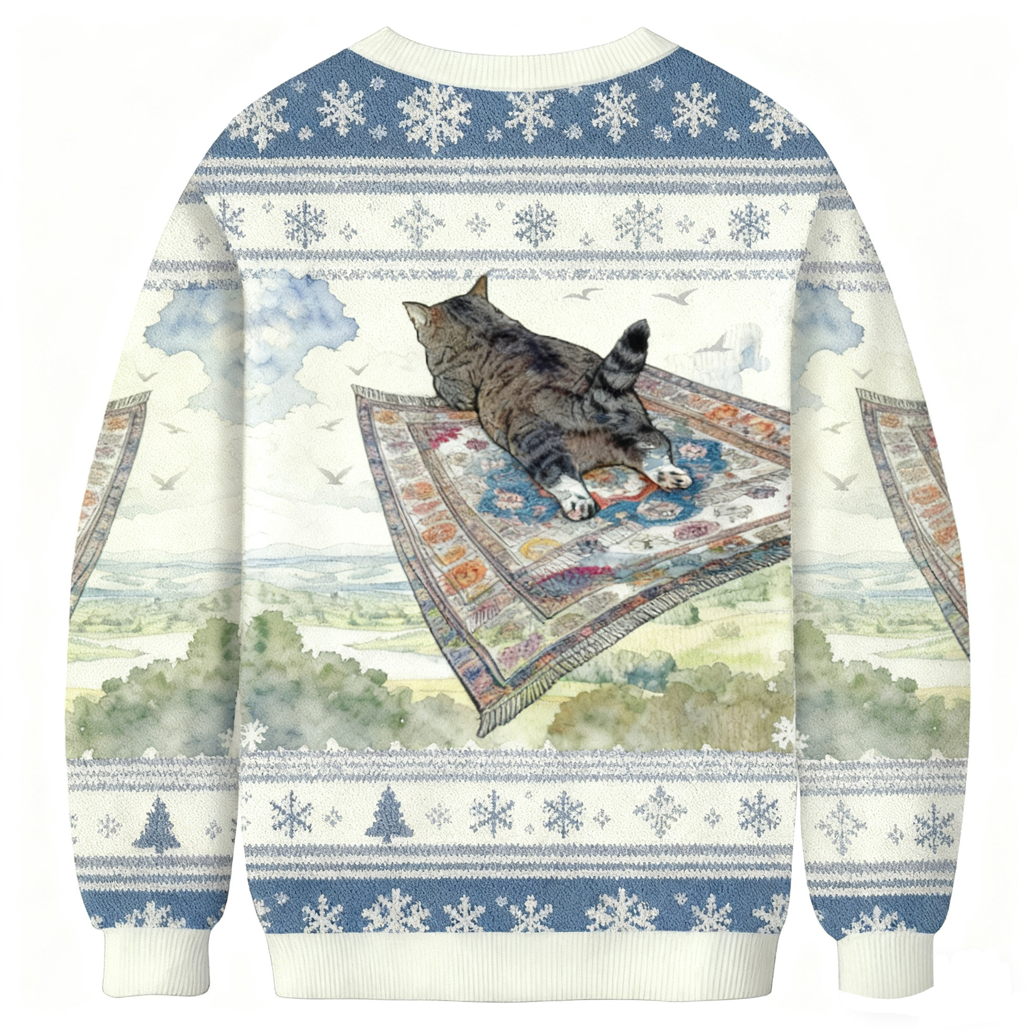 Cat On Flying Rug Christmas Ugly Sweatshirt