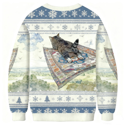 Cat On Flying Rug Christmas Ugly Sweatshirt